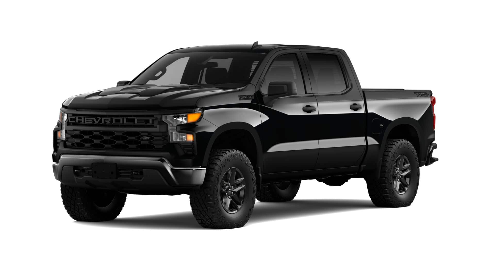 2026 Chevrolet Silverado 1500 Custom Trail Boss in Black — front three-quarter view