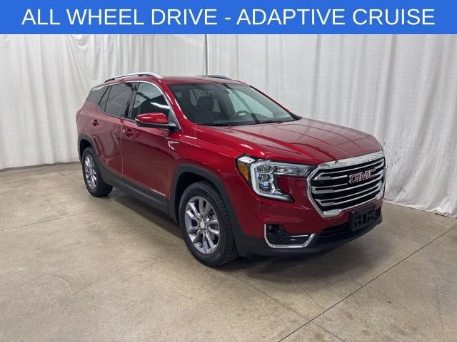 2024 GMC Terrain SLT in Volcanic Red Tintcoat — front three-quarter view